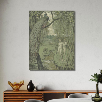 Paradiso Con Pavone Hans Thoma hth56 quadro stampato su tela