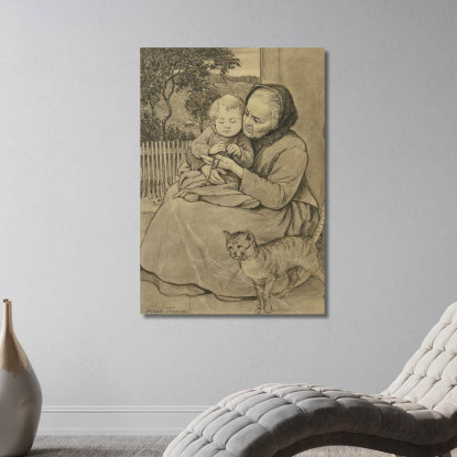 Anziana Donna Seduta Con Bambino Hans Thoma hth67 quadro stampato su tela
