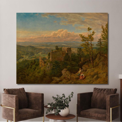 Le Rovine Del Castello Di Hohenbaden Con Vista Sulla Valle Del Reno Hans Thoma hth81 quadro stampato su tela