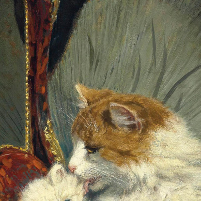 Una Gatta Madre E Il Suo Gattino Con Un Orologio Da Mensola Henriëtte Ronner-Knip hrk2 quadro stampato su tela