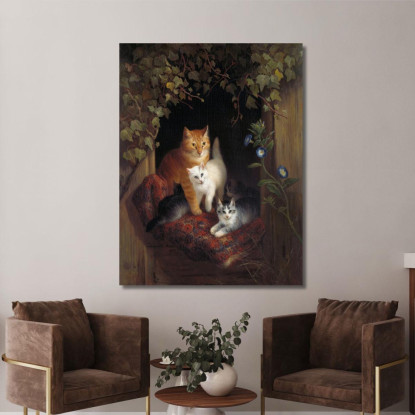 Gatto Con Gattini Henriëtte Ronner-Knip hrk7 quadro stampato su tela