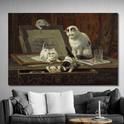La Lezione D'Arte Del Gattino Henriëtte Ronner-Knip hrk20 quadro stampato su tela