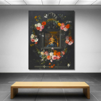 Ghirlanda Di Fiori Che Circonda La Vergine E Il Bambino Jan Brueghel the Younger jby4 quadro stampato su tela
