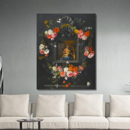 Ghirlanda Di Fiori Che Circonda La Vergine E Il Bambino Jan Brueghel the Younger jby4 quadro stampato su tela