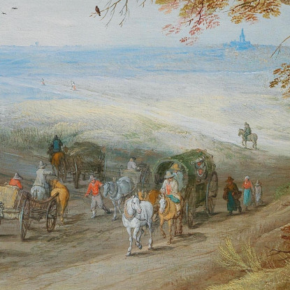 Ampio Paesaggio Collinare Con Viaggiatori Su Un Sentiero E Bestiame In Primo Piano Jan Brueghel the Younger jby13 quadro stampa
