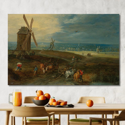 Ampio Paesaggio Con Viaggiatori Davanti A Un Mulino A Vento Jan Brueghel the Younger jby15 quadro stampato su tela