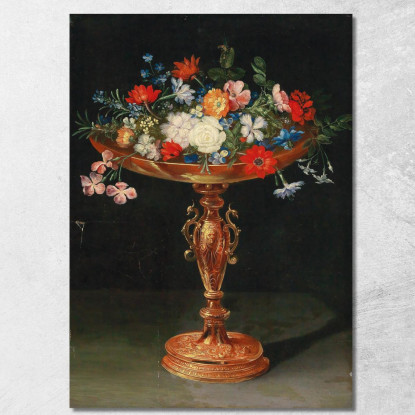 Fiori In Una Tazza Dorata Jan Brueghel the Younger jby21 quadro stampato su tela