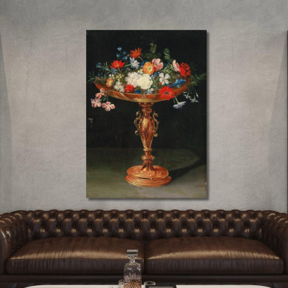 Fiori In Una Tazza Dorata Jan Brueghel the Younger jby21 quadro stampato su tela