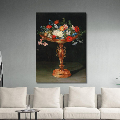 Fiori In Una Tazza Dorata Jan Brueghel the Younger jby21 quadro stampato su tela