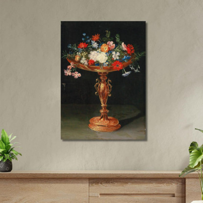 Fiori In Una Tazza Dorata Jan Brueghel the Younger jby21 quadro stampato su tela