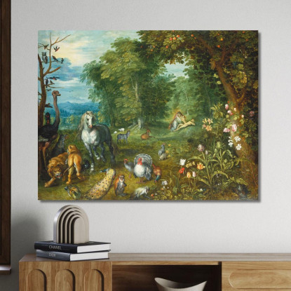 Paradiso Con La Creazione Di Eva Jan Brueghel the Younger jby29 quadro stampato su tela