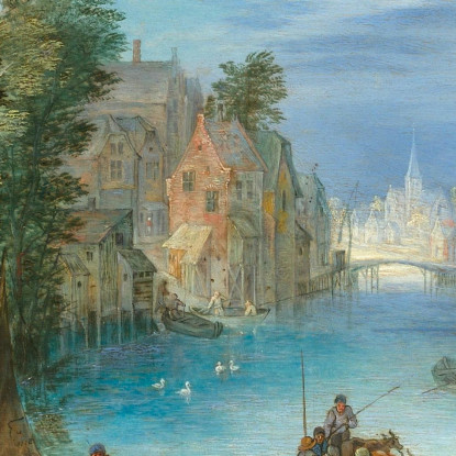Paesaggio Fluviale Animato Da Personaggi Jan Brueghel the Younger jby32 quadro stampato su tela