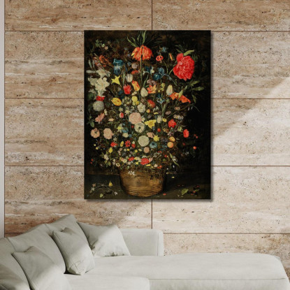 Natura Morta Con Un Grande Mazzo Di Fiori In Un Secchio Di Legno Jan Brueghel the Younger jby33 quadro stampato su tela