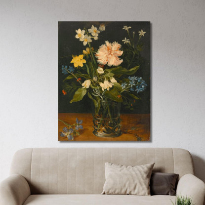 Natura Morta Con Fiori In Un Bicchiere Jan Brueghel the Younger jby34 quadro stampato su tela