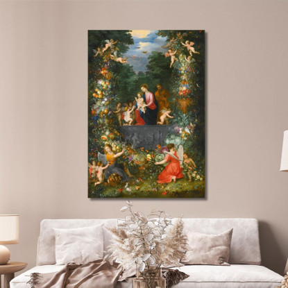La Sacra Famiglia All'Interno Di Una Ghirlanda Di Frutta Fiori E Verdure Tenuta Da Angeli Jan Brueghel the Younger jby38 quadro