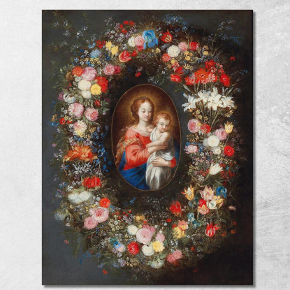 La Madonna Con Il Bambino Circondata Da Una Ghirlanda Floreale Jan Brueghel the Younger jby39 quadro stampato su tela