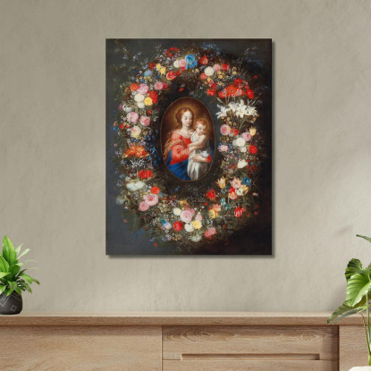 La Madonna Con Il Bambino Circondata Da Una Ghirlanda Floreale Jan Brueghel the Younger jby39 quadro stampato su tela