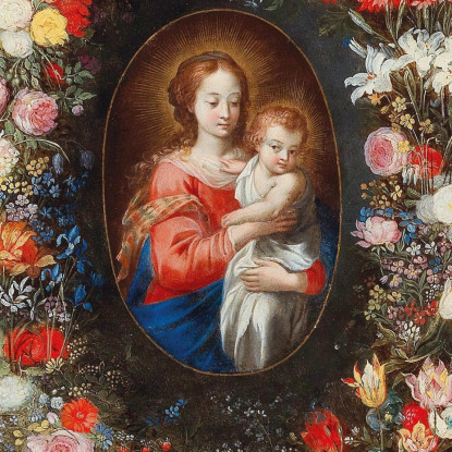 La Madonna Con Il Bambino Circondata Da Una Ghirlanda Floreale Jan Brueghel the Younger jby39 quadro stampato su tela