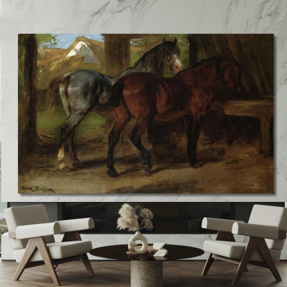 Due Cavalli In Una Stalla Rosa Bonheur rbn58 quadro stampato su tela