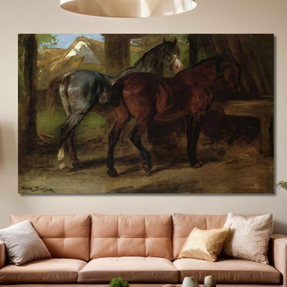 Due Cavalli In Una Stalla Rosa Bonheur rbn58 quadro stampato su tela