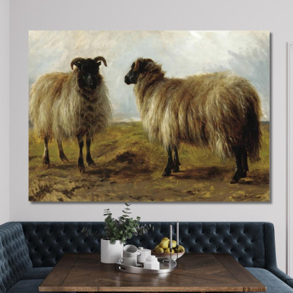 Due Arieti In Un Paesaggio Rosa Bonheur rbn59 quadro stampato su tela