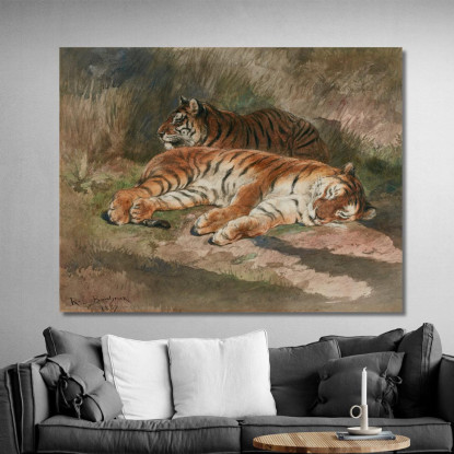 Due Tigri Sdraiate Rosa Bonheur rbn60 quadro stampato su tela