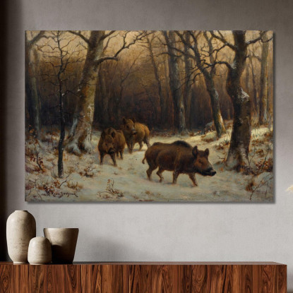 Cinghiali Nella Neve Rosa Bonheur rbn65 quadro stampato su tela