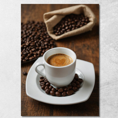 Modern Painting Espresso Cup With Coffee Beans On Wooden Table canvas print