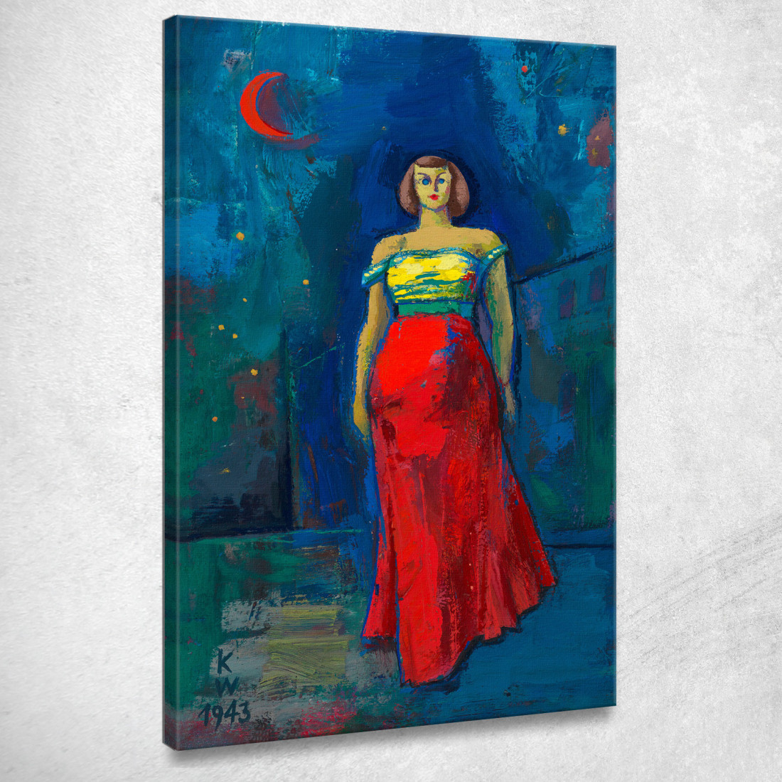 Donna Senza Titolo In Abito Giallo E Rosso Karl Wiener kwn506 quadro stampato su tela Donna Senza Titolo In Abito Giallo E Rosso Karl Wiener kwn506 quadro stampato su tela