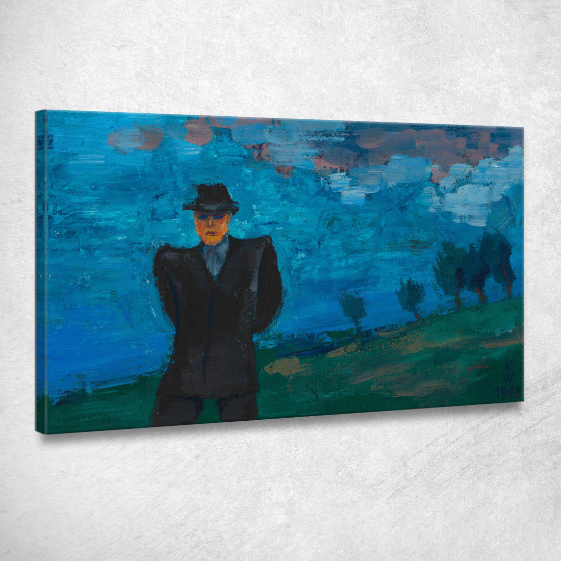 Uomo Senza Titolo Che Indossa Abito Nero E Cappello In Un Paesaggio Karl Wiener kwn562 quadro stampato su tela Uomo Senza Titolo Che Indossa Abito Nero E Cappello In Un Paesaggio Karl Wiener kwn562 quadro stampato su tela