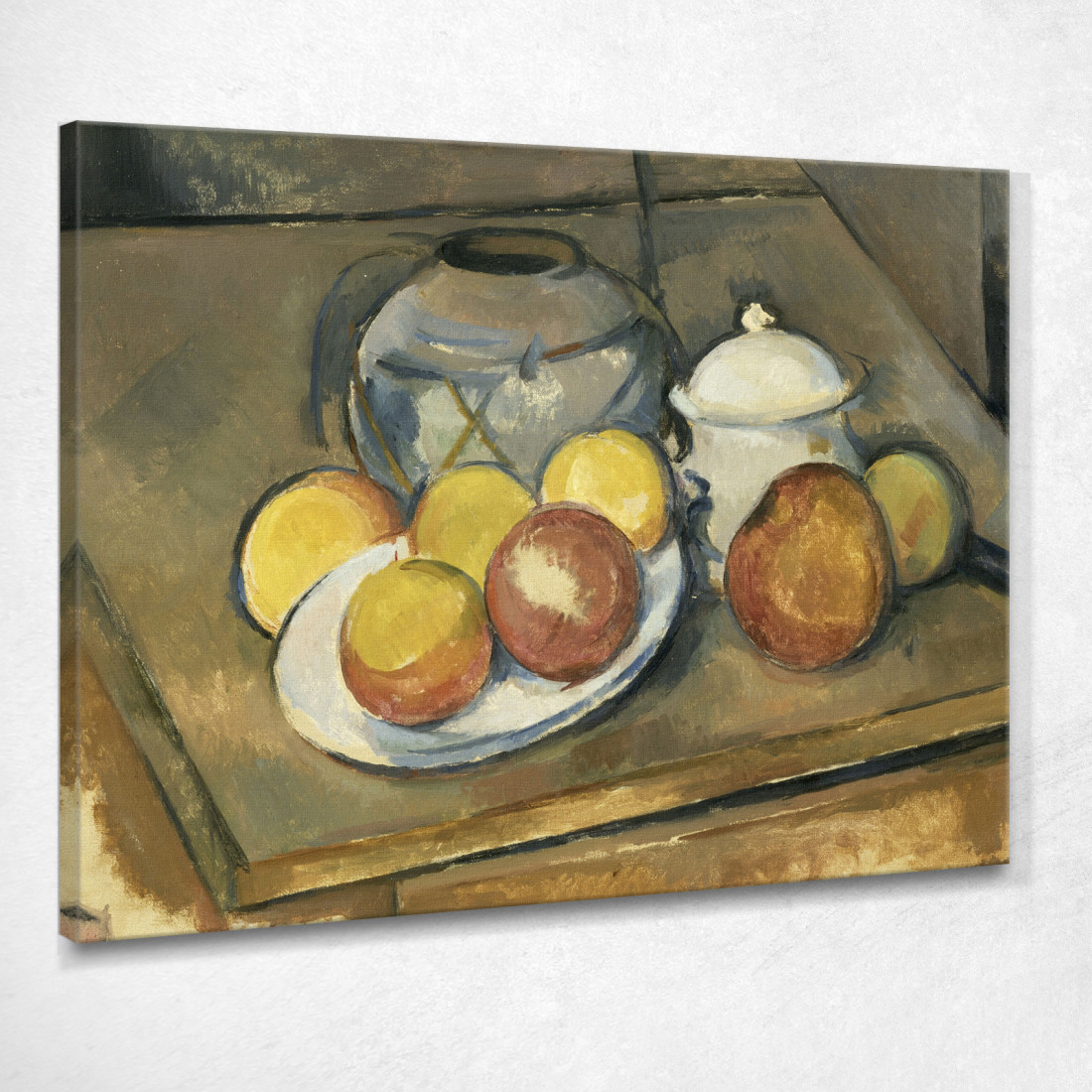Vaso Con Rifiniture Di Paglia Zuccheriera E Mele Paul Cézanne pcz103 quadro stampato su tela