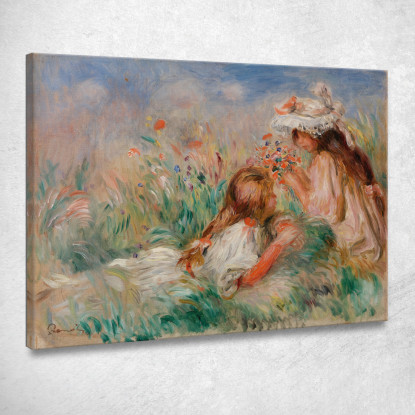 Ragazze Nell'Erba Che Sistemano Un Mazzo Pierre-Auguste Renoir par248 quadro stampato su tela