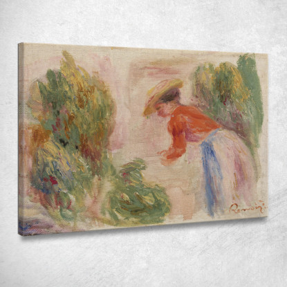 Donna Che Raccoglie Fiori Pierre-Auguste Renoir par612 quadro stampato su tela