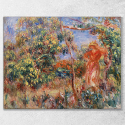 Donna In Rosso In Un Paesaggio Pierre-Auguste Renoir par614 quadro stampato su tela