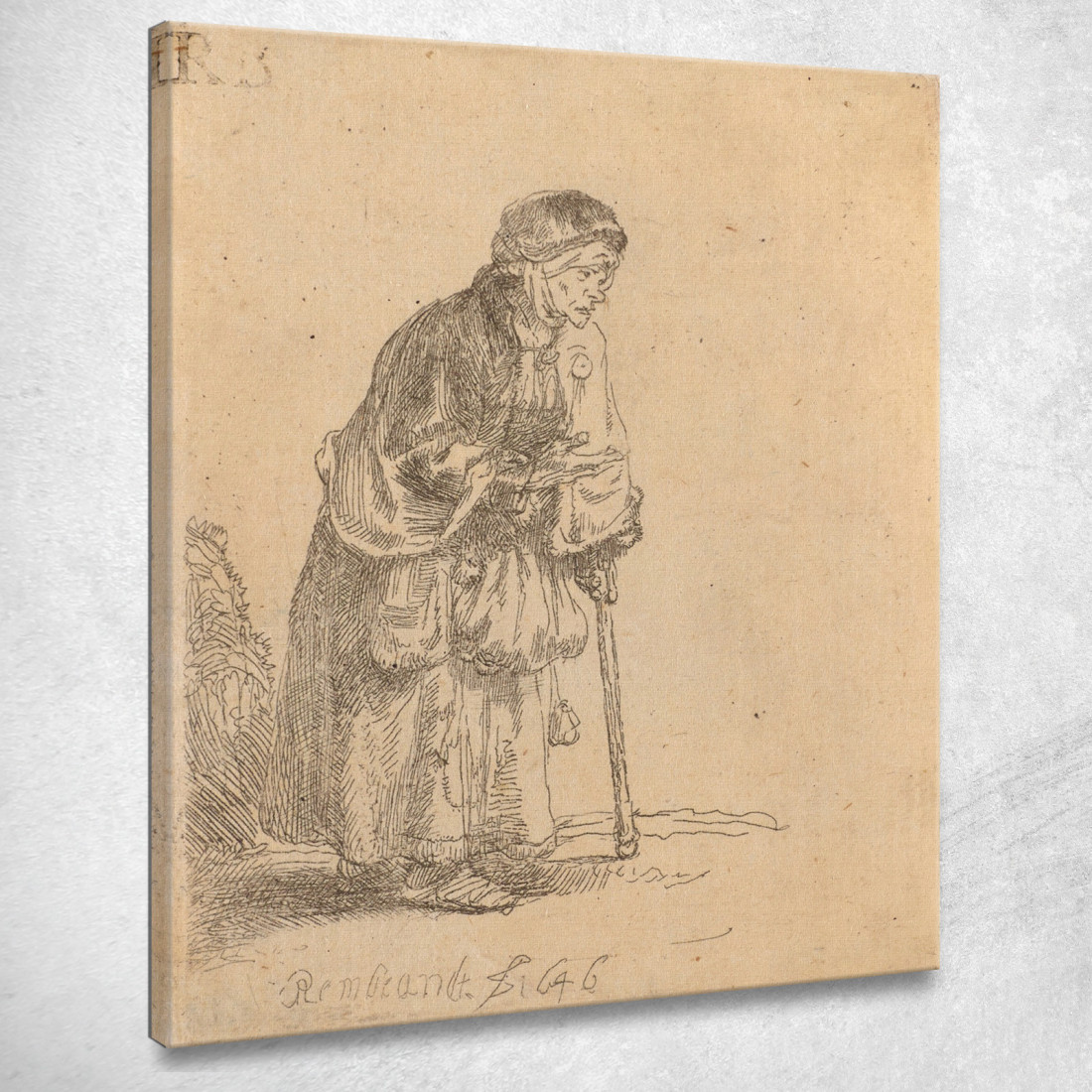 Mendicante Appoggiata Al Bastone 2 Rembrandt van Rijn rvr25 quadro stampato su tela Mendicante Appoggiata Al Bastone 2 Rembrandt van Rijn rvr25 quadro stampato su tela
