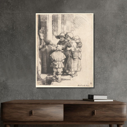 Mendicanti Che Ricevono L'Elemosina Sulla Porta Di Una Casa Rembrandt van Rijn rvr26 quadro stampato su tela