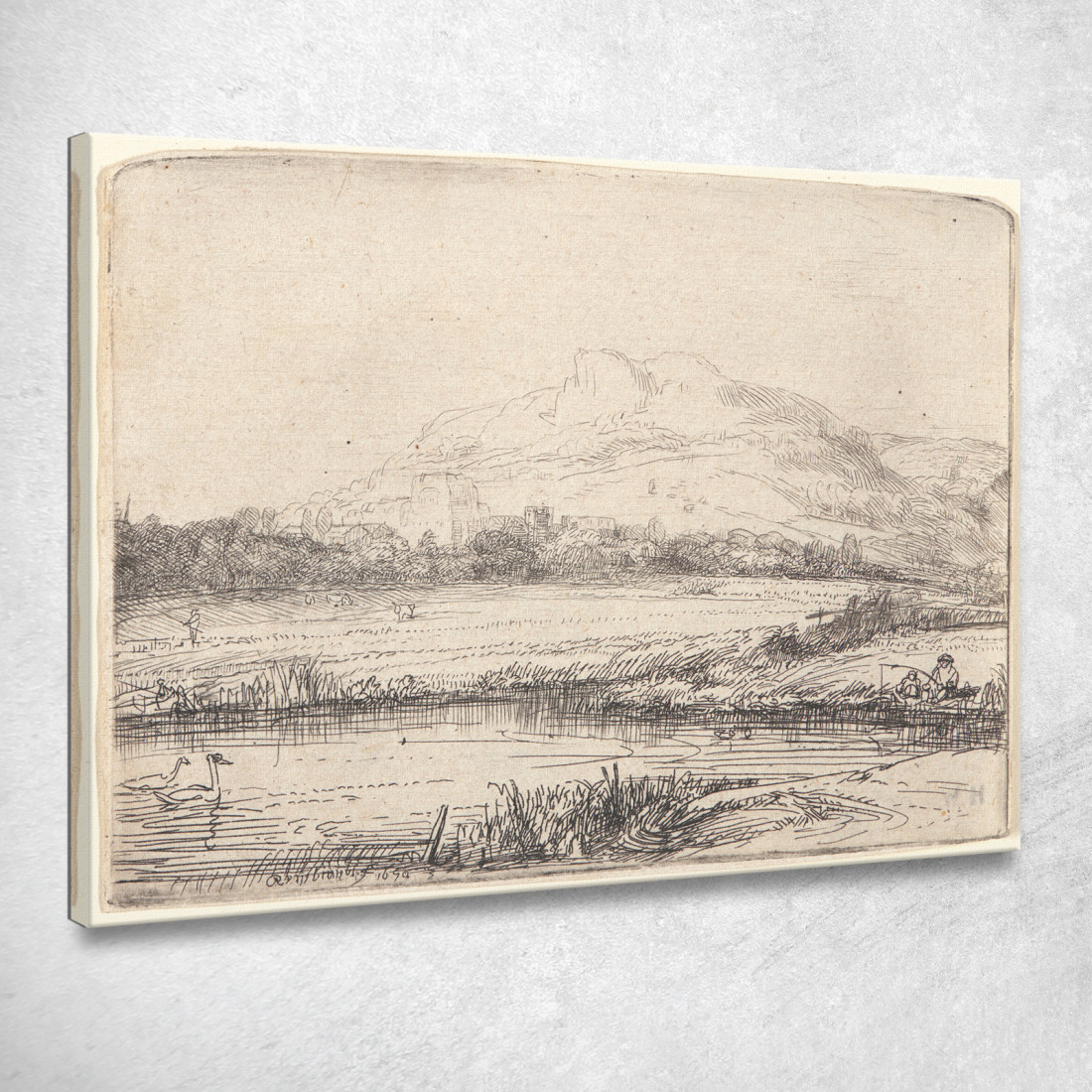 Canale Con Un Pescatore E Due Cigni Rembrandt van Rijn rvr32 quadro stampato su tela Canale Con Un Pescatore E Due Cigni Rembrandt van Rijn rvr32 quadro stampato su tela