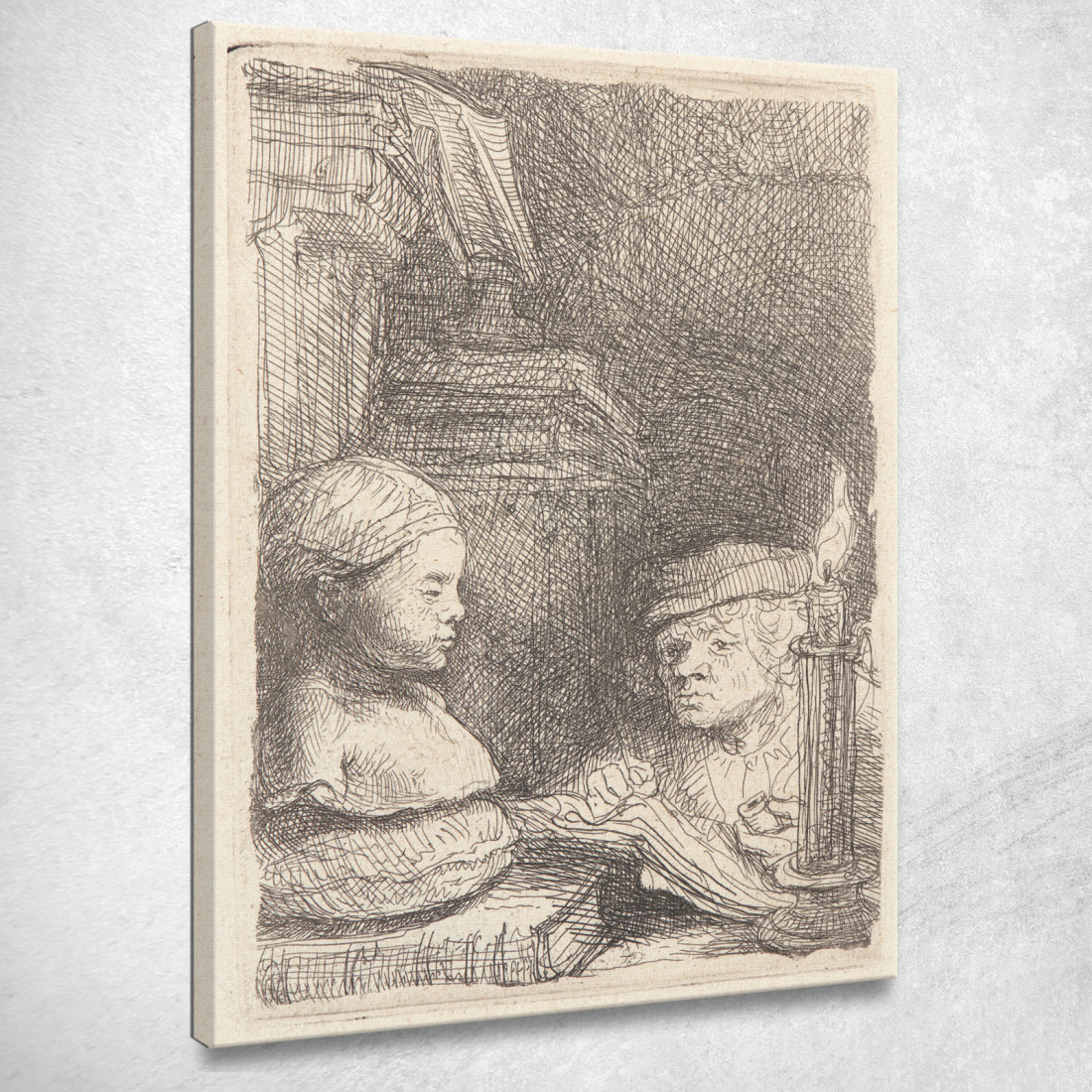Uomo Che Disegna Da Un Calco Rembrandt van Rijn rvr90 quadro stampato su tela Uomo Che Disegna Da Un Calco Rembrandt van Rijn rvr90 quadro stampato su tela