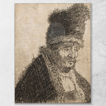 Vecchio In Pelliccia E Busto Con Berretto Alto Rembrandt van Rijn rvr108 quadro stampato su tela