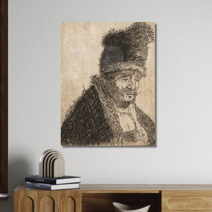 Vecchio In Pelliccia E Busto Con Berretto Alto Rembrandt van Rijn rvr108 quadro stampato su tela