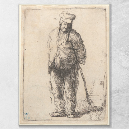 Contadino Cencioso Con Le Mani Dietro Di Lui Che Tiene Un Bastone Rembrandt van Rijn rvr150 quadro stampato su tela