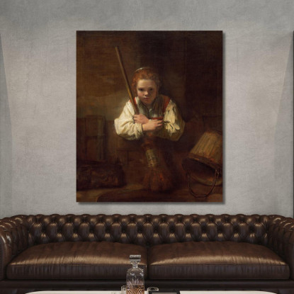 Una Ragazza Con Una Scopa Rembrandt van Rijn rvr155 quadro stampato su tela