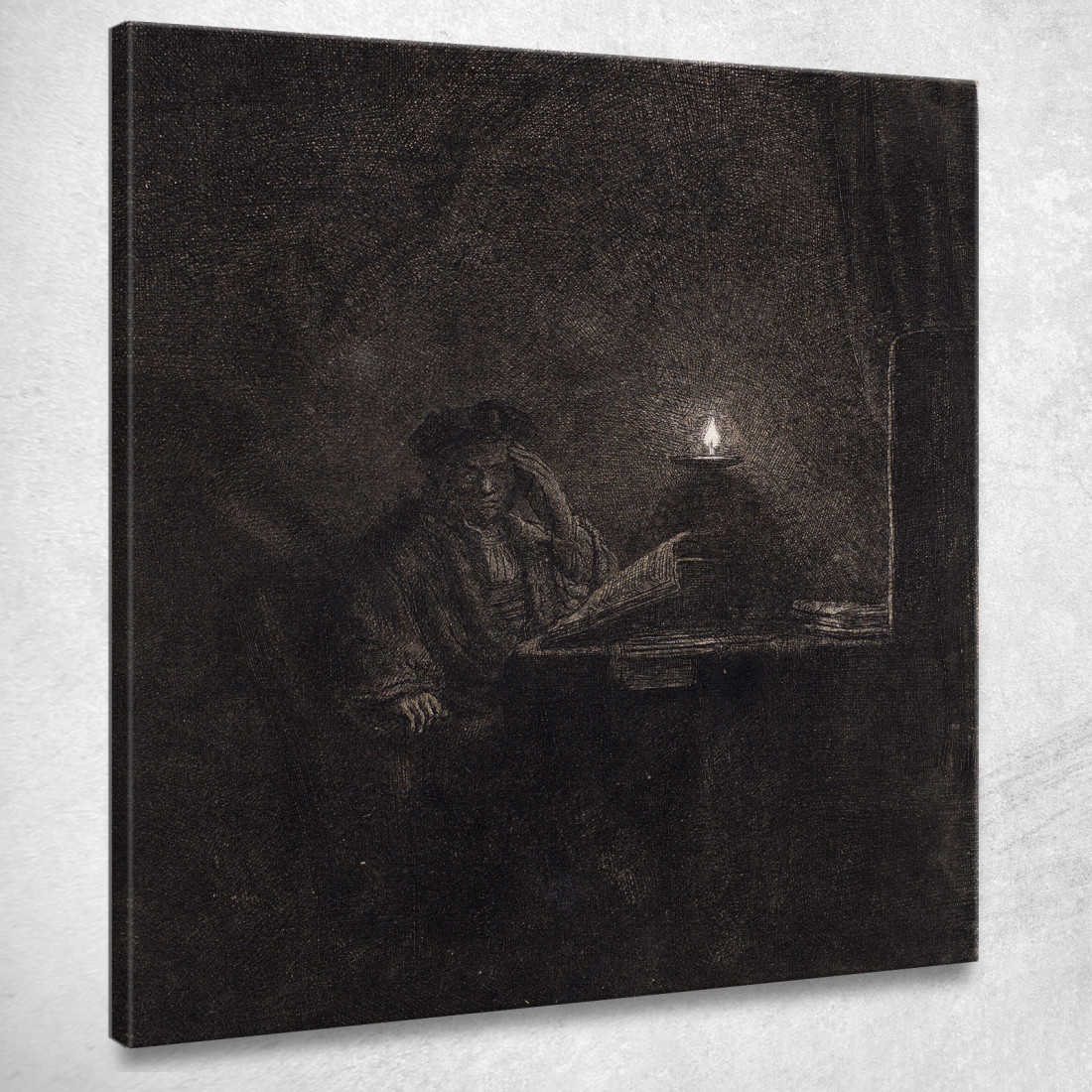 Studente A Un Tavolo A Lume Di Candela Rembrandt van Rijn rvr195 quadro stampato su tela Studente A Un Tavolo A Lume Di Candela Rembrandt van Rijn rvr195 quadro stampato su tela