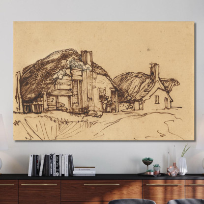 Due Cottage Con Tetto Di Paglia Con Figure Alla Finestra Rembrandt van Rijn rvr266 quadro stampato su tela