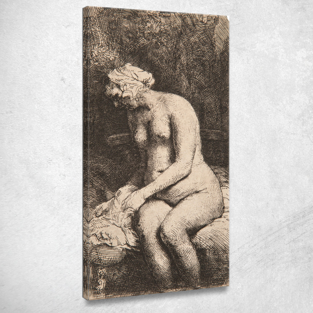 Donna Che Si Bagna I Piedi In Un Ruscello Rembrandt van Rijn rvr268 quadro stampato su tela Donna Che Si Bagna I Piedi In Un Ruscello Rembrandt van Rijn rvr268 quadro stampato su tela