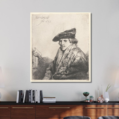Giovane Uomo Con Berretto Di Velluto Con Libri Accanto A Lui Rembrandt van Rijn rvr273 quadro stampato su tela