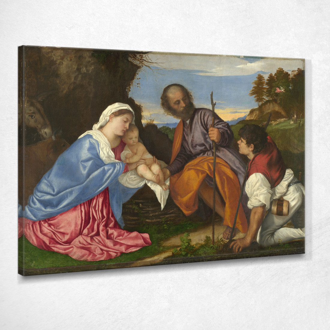 La Sacra Famiglia Con Il Pastore Titian Tiziano Vecellio ttn64 quadro stampato su tela La Sacra Famiglia Con Il Pastore Titian Tiziano Vecellio ttn64 quadro stampato su tela