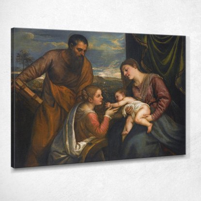 La Madonna Col Bambino E I Santi Luca E Caterina D'Alessandria Titian Tiziano Vecellio ttn65 quadro stampato su tela