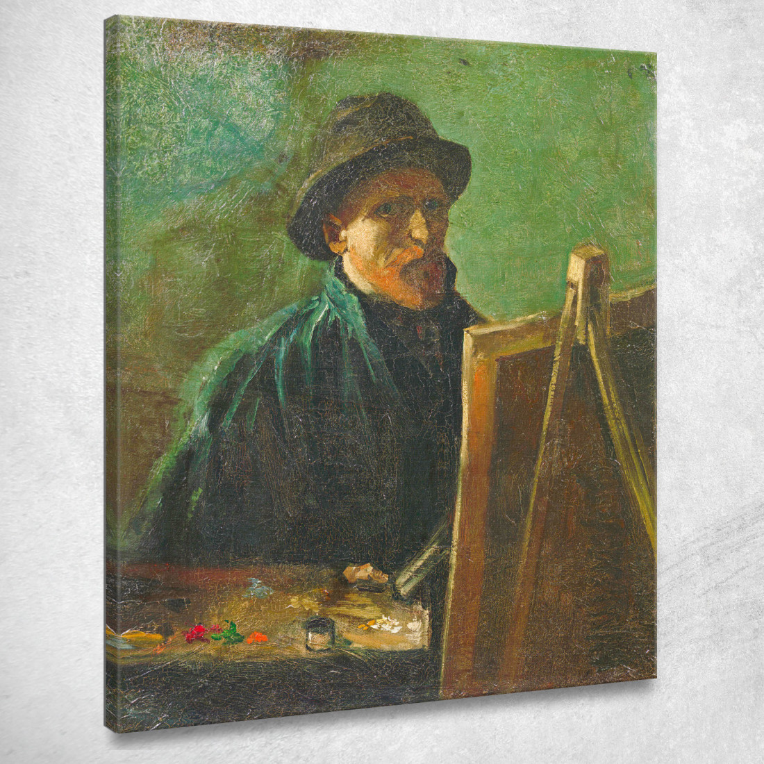 Autoritratto Con Cappello Di Feltro Scuro Al Cavalletto Vincent van Gogh vvg43 quadro stampato su tela Autoritratto Con Cappello Di Feltro Scuro Al Cavalletto Vincent van Gogh vvg43 quadro stampato su tela
