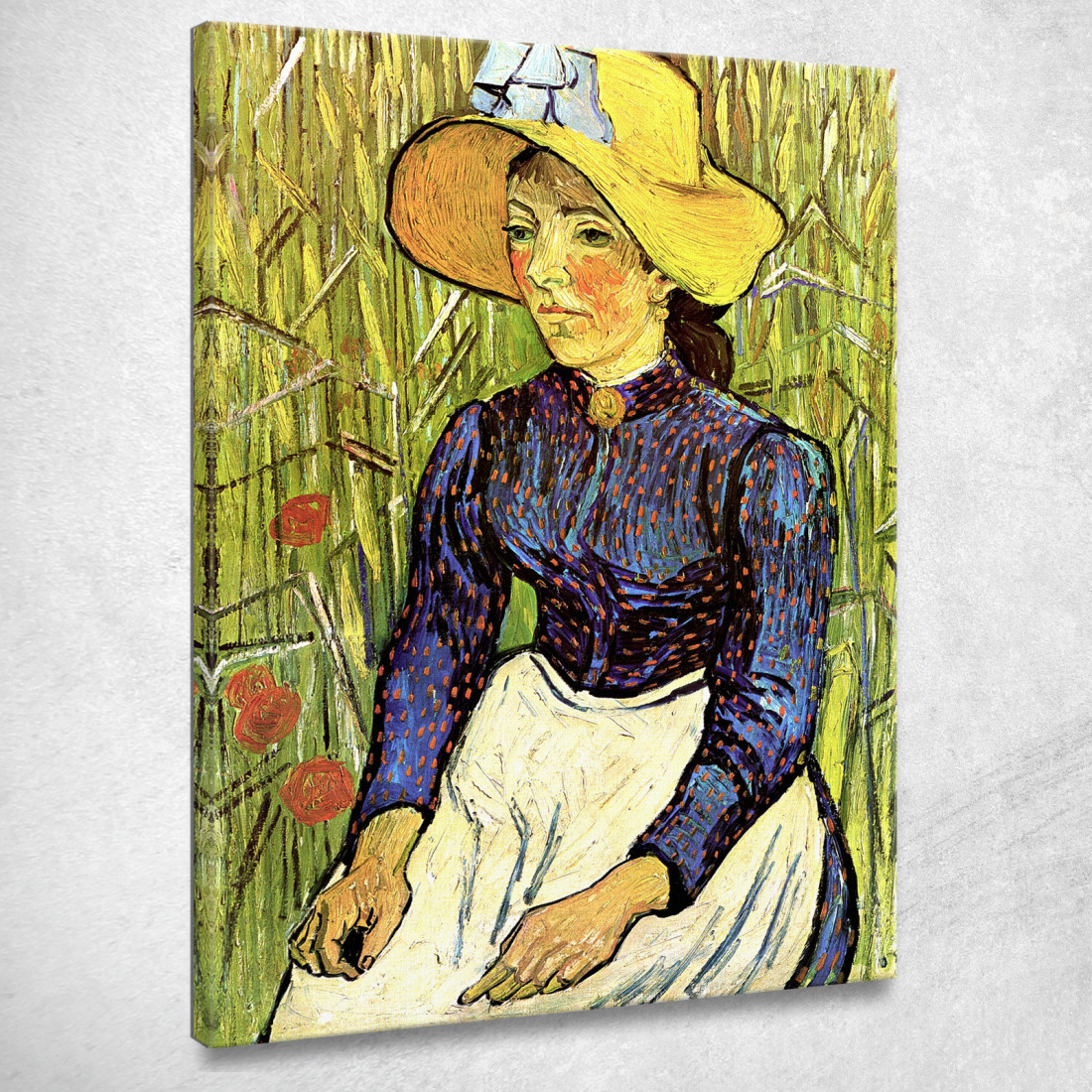 Giovane Contadina Con Cappello Di Paglia Seduto Nel Grano Vincent van Gogh vvg55 quadro stampato su tela Giovane Contadina Con Cappello Di Paglia Seduto Nel Grano Vincent van Gogh vvg55 quadro stampato su tela